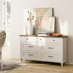 WAMPAT White Dresser Set with 14 Drawers for Bedroom, 2-in-1 Kids Dresser for Nursery Kids Room, Mid Century Modern Chests & Dressers, Distressed Wide Dresser Organizer for Children’s Bedroom