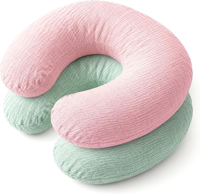 Nursing Pillow Covers, 2 Soft and Cosy Breastfeeding Pillow Covers for Standard Baby Nursing Pillows for Both Boys and Girls (Pink and Green)