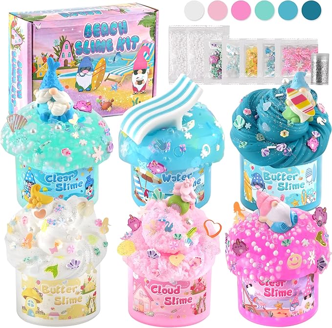 LAWOHO 6 Pack Slimes, Pink & Blue Slime Kit for Kids Ages 4-12 with Cloud, Butter & Water Slime, Non-Sticky Soft Sensory Toys, Slime Party Favors, Goodie Bag Stuffers for Girls & Boys Birthday Gifts