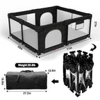 Foldable Baby Playpen with Gate, Extra Large Collapsible Play Yard for Babies & Toddlers, Portable Travel Play Pen with Fence, Safe Activity Center for Indoor & Outdoor Use (59"×71" Black)