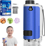Portable Handheld Mini Microscope for Kids, 100x-250x Zoom with LED Lights, Alloy Pocket Microscope for Boys & Girls, Educational Science Kit (Blue)