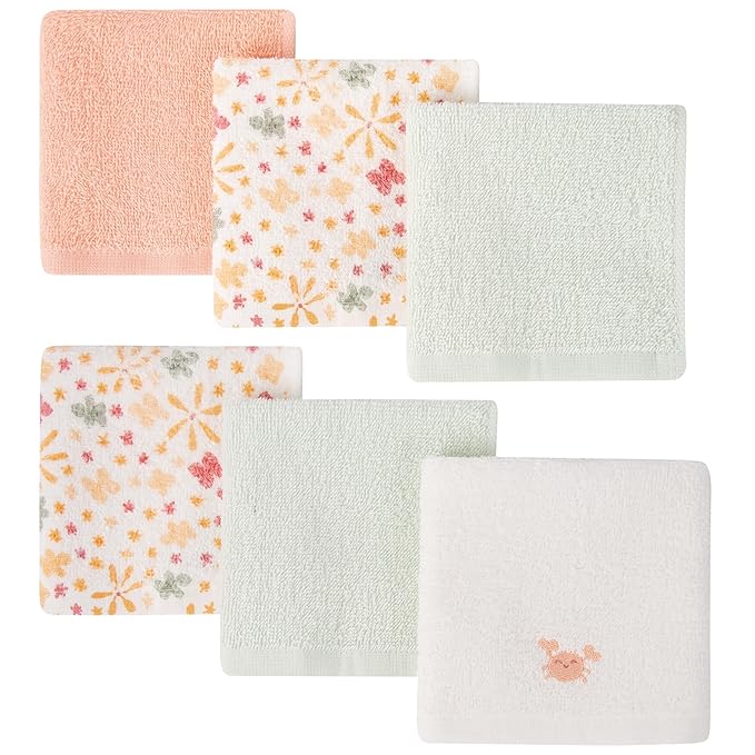 Baby Washcloths 6 Pack 100% Cotton Soft and Absorbent Terry 10" x 10" Wash Cloths Wipes for Face Hand Body Burp Rag with Sensitive Skin for Newborns Infants Toddlers