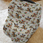 Vintage Cowboy Floral Car Seat Cover for Baby Western Cowboy Horse Stretchy 5-in-1 Covers Adjustable Car Canopy Cover Wild West Desert Breathable Nursing Cover-Up