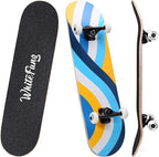 WhiteFang Skateboards for Beginners, Complete Skateboard 31 x 7.88, 7 Layer Canadian Maple Double Kick Concave Standard and Tricks Skateboards for Kids and Beginners