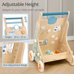 PairPear Wooden Baby Walker, Baby Push Walker, Montessori Walker Toy with Activity Center for Girls Boys, Adjustable Speed Baby Walker for Kids Development