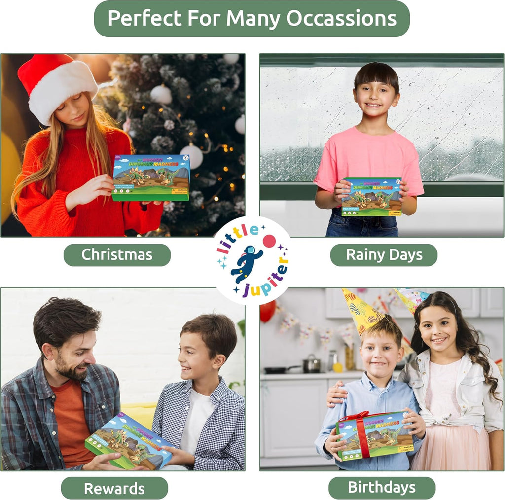 Little Jupiter DIY Wooden Kit with Stickers - Dinosaur Toys for Kids for 7-12 Yrs - Dinosaur Toy Woodworking Kits - Wood Crafts - Building Kit - Wooden Crafts (Stegosaurus & TRex)