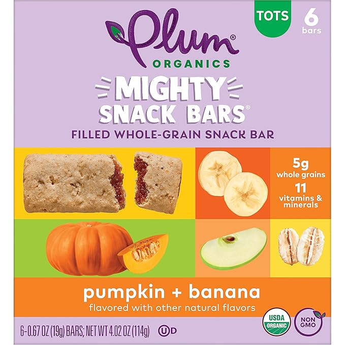Plum Organics Mighty Snack Bars - Pumpkin and Banana - 0.67 oz Bars (Pack of 6) - Organic Fruit and Vegetable Toddler Food Snack Bars