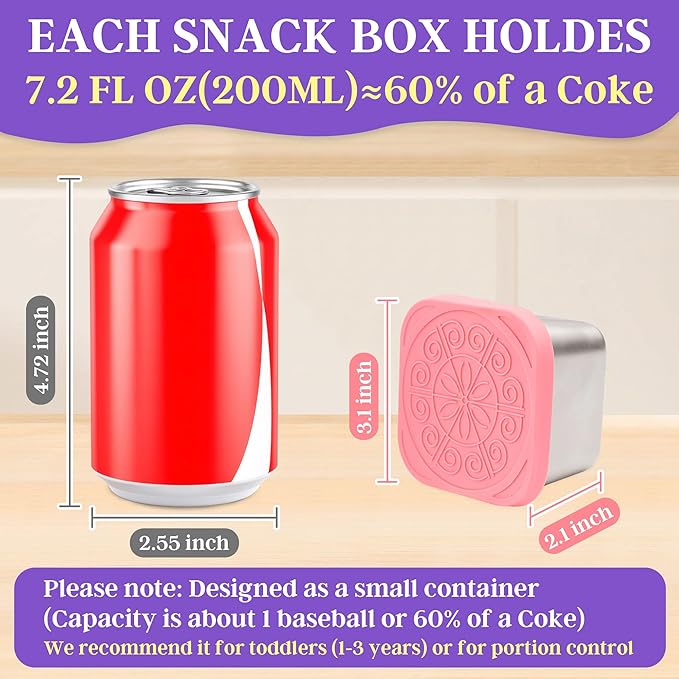 Stainless Steel Snack Containers for Kids,7.2oz Easy Open Leak Proof Reusable Snack Box Container with Lids,Small Lunch Containers for Meal Prep,School,Picnic and Travel-3Pack