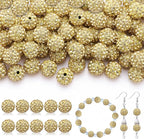 105pcs 10mm Rhinestone Beads for Jewelry Making, Light Yellow Shiny Round Disco Beads Bulk, Sparkle Crystal Clay Christmas for Bracelet Baseball Necklace Earring Crafting and DIY