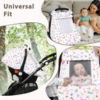 Pea Pod Car Seat Cover Baby, Infant Car Seat Canopy Covers with 2 Layers Windows of Breathable Mesh Fabric, Lightweight Polyester, Soft Minky Dot Backing (Butterfly Pattern)