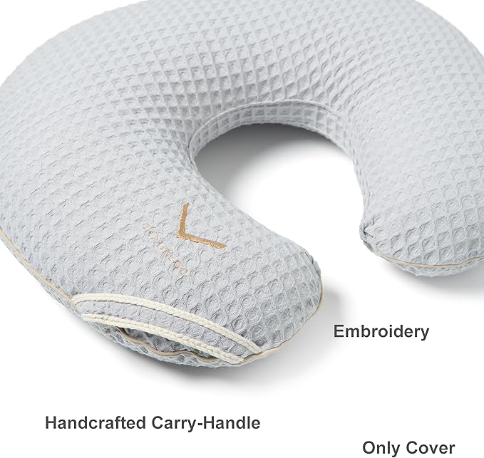 Organic Cover for Nursing Pillow • Premium Quality 100% Cotton Oeko-Tex Standard • Cover for Breastfeeding and Bottle Feeding Pillow • Soft and Breathable • Only Cover (Slate waffle)