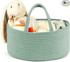 Maliton Diaper Caddy Organizer for Baby, Portable Diaper Storage Organizer for Changing Table and Car, Cotton Rope Nursery Storage Bin Basket for Baby Shower, Newborn Essentials Must Haves - Green