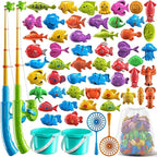 Magnetic Fishing Game Pool Toys for Kids 3-5, Water Table Bathtub Kiddie Party Toy with Pole Rod Net Plastic Floating Fish, Outdoor Toys for Kids Age 3 4 5 6 7 8 Year Old