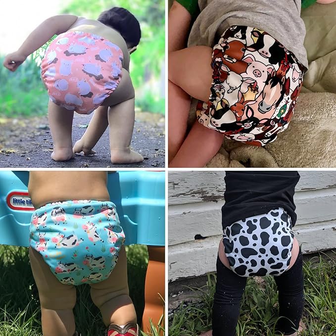 Mama Koala 3.0 Cloth Diapers for Babies, 6 Pack One Size Washable and Reusable Pocket Diapers for Newborns and Toddlers (Farm-My Home)