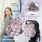 RUVALINO Diaper Bag Backpack, Multifunction Travel Pack Maternity Baby Changing Bags, Large Capacity, Waterproof, Pink Plaid