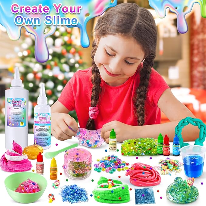 YOPINSAND DIY Slime Kit for Girls, Slime Making Kit for Kids, Glimmer Crunchy, Butter, Foam, Cloud Slime with Mermaid Add-ins, Foam Balls, Charms, Glitters, Party Favors Gift Toys for Kids 6-12