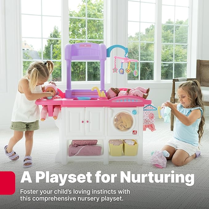 Step2 Love & Care Deluxe Baby Doll Nursery Playset for Kids, Compact Changing Station & Crib, Made of Durable Plastic, Includes Toy Accessories, For Toddlers 2-6 Years Old, Pink