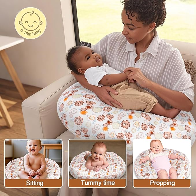 Baby Nursing Pillow for Breastfeeding, Adjustable Breast Feeding Pillow for Bottle Feeding, Breastfeeding Essentials for Mom and Baby Healthier Nursing, Removable Cover- Cartoon Flower