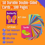 Animal Flashcards, 50 Double-Sided Cards, Wild/Farm/Marine Animal Cards Educational Learning Tools for Preschool and Toddlers Learning (2 Reclosable Rings Attached)