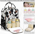 Diaper Bag Backpack for Women with Changing Pad, Baby Bag with Insulated Pockets Multifunctional Diaper Bags For Baby Girl Boy Waterproof Baby Bags For Boys Girls Maternity Bag Cow Print