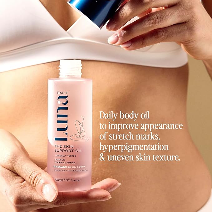 Luna Daily Stretch Mark Body Oil | Hydrating Treatment for Scars, Discoloration & Uneven Skin Texture | Vitamin C & Coconut Oil Nourish Dry Skin | Clinically Proven, Pregnancy Safe for Women, 300ml