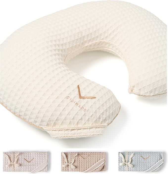 Organic Cover for Nursing Pillow • Premium Quality 100% Cotton Oeko-Tex Standard • Cover for Breastfeeding and Bottle Feeding Pillow • Soft and Breathable • Only Cover (Cream waffle)