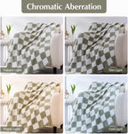 WRENSONGE Checkered Throw Blanket, Sage Green Soft Cozy Fluffy Warm Hand Made Throw Blankets for Couch, Sofa, Chair, Bed, Camping, Picnic, Travel Lightweight Bed Blanket - 90"*108"