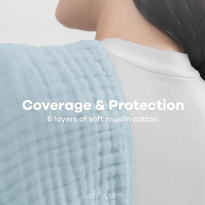 Comfy Cubs Muslin Burp Cloths 20" x 10", Pack of 10 - Large, 6-Layer, Ultra Absorbent 100% Cotton for Baby Drool and Messes - Soft, Safe & Gentle Baby Burp Cloths for Boys & Girls - Sky Blue