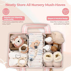 PeraBella XL Diaper Caddy Organizer With Handle, Baby Shower Gifts Basket Bag, Registry Search Must Haves Items, Newborn Girl Boy Nursery Storage Organizer, Baby Bag Essentials, Car Diaper Caddy Cart