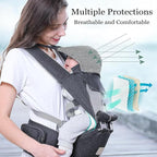Baby Carrier, 3-in-1 Baby Carrier Newborn to Toddler with Hip Seat (Ergonomic M Position) for 0-36 Month/7-45lbs, Adjustable Size for Enhanced Lumbar Support, Perfect for On-The-go, Grey