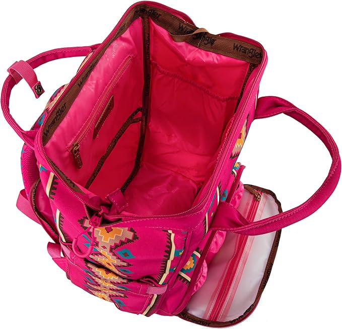 Wrangler Diaper Bag Backpack Aztec Travel Backpack Purses Western Multi-Function Baby Bags for Mom with Waterproof Insulated Pockets