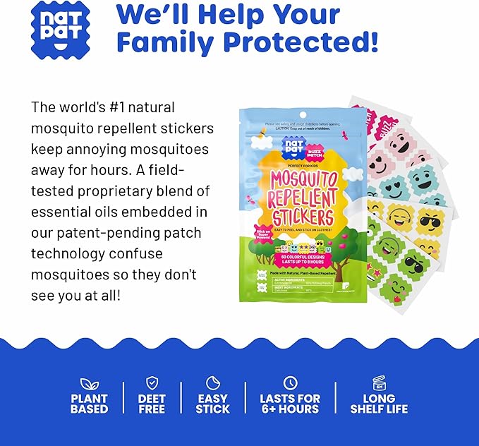 BuzzPatch Mosquito Patch Stickers for Kids (60 Pack) - All Natural, Plant Based Ingredients, Non-Toxic, DEET Free, Citronella Essential Oil Insect Patches, for Toddlers, Babies, Children (2)