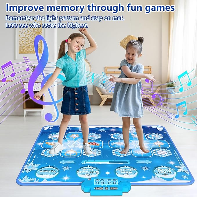 Kids Dance Mat Toys - 2-Player Dance Pad Gifts for Girls Boys Toddlers 3 4 5 6 7 8 9 + Year Old Electronic Dancing Mat Floor Games Toy with Music Light Christmas Birthday Gift (Frozen Blue)
