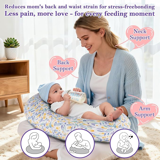 Nursing Pillow for Breastfeeding and Bottle Feeding, Ergonomic Design for Tummy Time & Sitting Support, with Removable & Washable Soft Cover, Hypoallergenic Newborn Baby Pillow for Boys and Girls