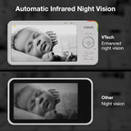 VTech 2-Cameras Advanced HD Video Baby Monitor with Camera & Audio, 5.5" High-Definition IPS Screen, Pan-Tilt-Zoom, Night Light, 2-Way Talk, Lullabies, Soothing Sounds, No WiFi: Advanced HD Plus Twin