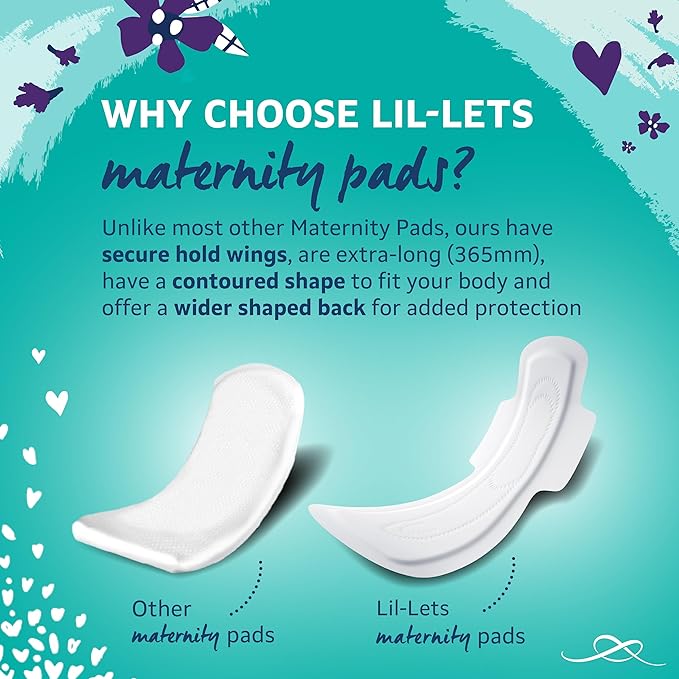 Lil-Lets Extra Long Postpartum Maxi Pads with Wings – 30 Pack Bundle for Post-Natal Bleeding & Heavy Flow – Postpartum Essentials - Extra Absorbent, Soft & Cushioned Maternity Towels, Fragrance-Free
