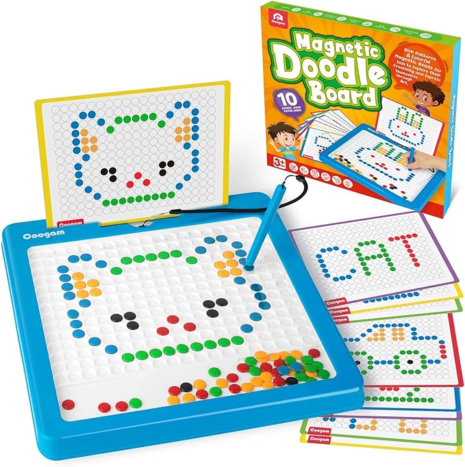 Coogam Magnetic Drawing Board, Large Magnet Doodle Board with Pen and Dot Beads, Color Shape Pattern Art Pad, Montessori Educational Traveling Toy Gift for 3 4 5 6 Years Old Toddlers