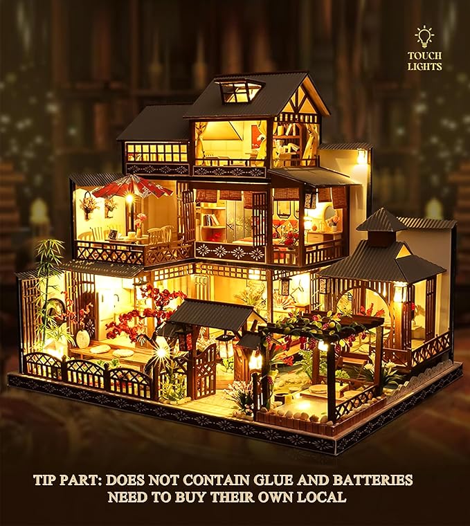 Spilay DIY Dollhouse Miniature with Wooden Furniture,DIY Dollhouse Kit Big Japanese Courtyard Model with LED & Music Box,1:24 Scale Creative Room Gift Idea for Adult Friend Lover (Yaquan Courtyard)