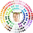 80PCS 2 Inches Baby Bows Hair Ties Mini Boutique Hair Bows Durable Elastic Rubber Ribbon Hair Band Accessories for Toddlers Infants Kids Under 2 Years Old