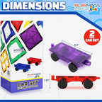 Playmags 2 Piece Car Set: with Stronger Magnets, STEM Toys for Kids, Use with All Magnetic Tiles and Blocks Sturdy, Super Durable with Vivid Clear Color Tiles. (Colors May Vary)