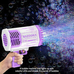Bubble Gun, Bazooka Bubble Machine Gun, Bubble Blaster Gun with Bubble Solution, 69 Holes Bubble Bazooka Gun Outdoor Summer Toy Party Favors for Kids Purple Bubble Maker Blowers
