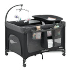 Pamo Babe 1-Second Setup 3-in-1 Playard for Babies - Heavy-Duty Steel Frame for Safe Sleep Space, Portable Crib with Zip Door & Changing Table, Locking Wheels, Breathable Mesh