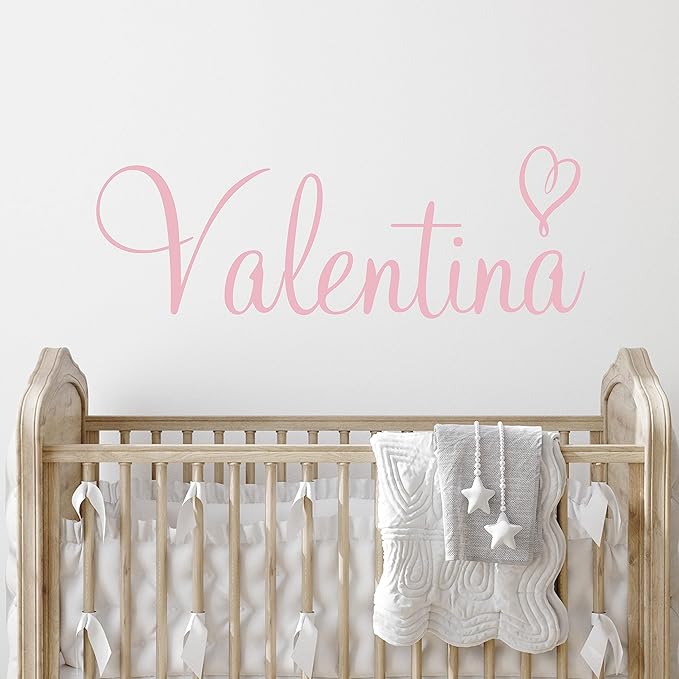 Custom Name & Heart Wall Decal- Baby Boy Girl Unisex - Nursery Decal for Home Bedroom Children - Wall Sticker (397) (10" Wide x 4" high)