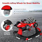 HONEY JOY 4-in-1 Baby Walker, Activity Push Walker w/3 Adjustable Heights, Smooth Wheels w/Adjustable Speed, Padded Seat, Music & Light, Foldable Car Walker for Baby Boys Girls Age 6 Months+ (Red)