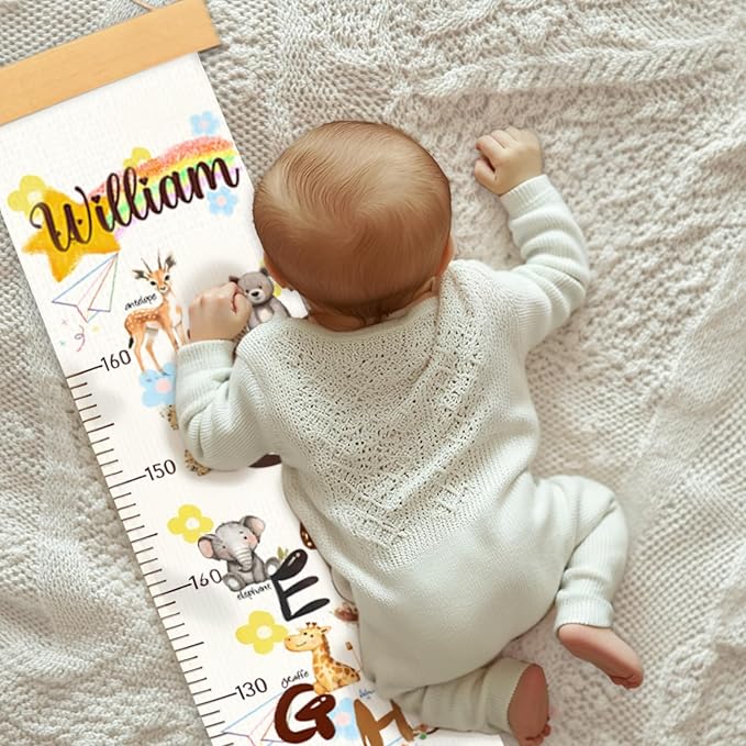 Personalized Name Baby Height Growth Chart, Letters Canvas Height Chart for Kids Baby Toddler Boys Girls, Canvas&Wood Growth Chart for Wall Room Nursery Decor, Hanging Rulers