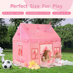 Large Kids Tent Playhouse Basic Mat with Star Lights, Flags and Tote Bags, Play Tent Indoor & Outdoor, Washable Teepee Tent for Boys & Girls, Kids Play House for Toddler（Pink）
