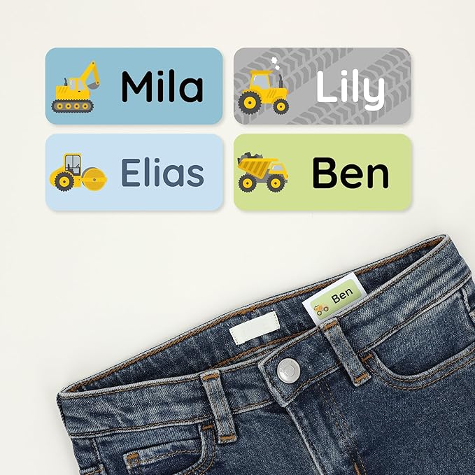 Personalized Name Labels for Kids (60) – Custom Waterproof & Durable Stickers for Clothing, Daycare, Office & School Supplies - Heavy Duty Vehicles