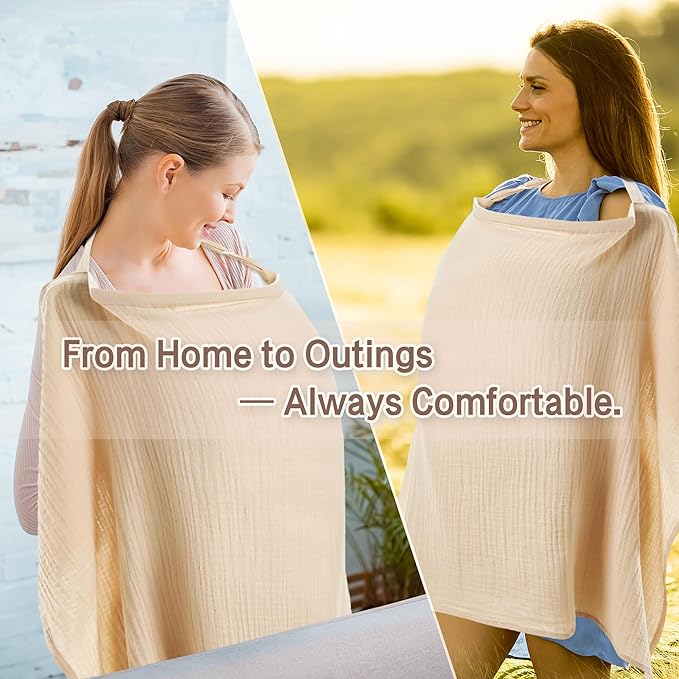 Nursing Cover 100% Cotton Breastfeeding Cover Privacy Muslin Large Full Coverage Nursing Scarf with Gift Box (Linen)
