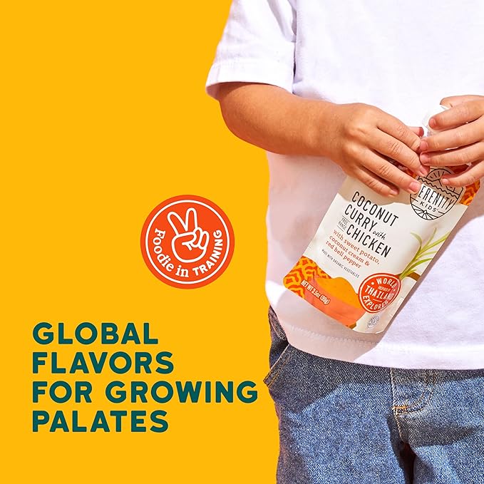 Serenity Kids 6+ Months World Explorers Coconut Curry Chicken Baby Food Pouch - BPA-Free Pouches - Ethically Sourced Meats & Organic Veggies - GMO-Free Savory Blend - 3.5 Oz, 12 Pack