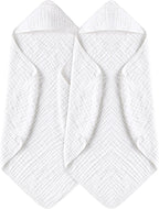 Yoofoss Hooded Baby Towels for Newborn 2 Pack 100% Muslin Organic Cotton Baby Bath Towel with Hood for Babies, Infant, Toddler and Kids, 32x32Inch, Soft and Absorbent Newborn Essential,White-2 Pack